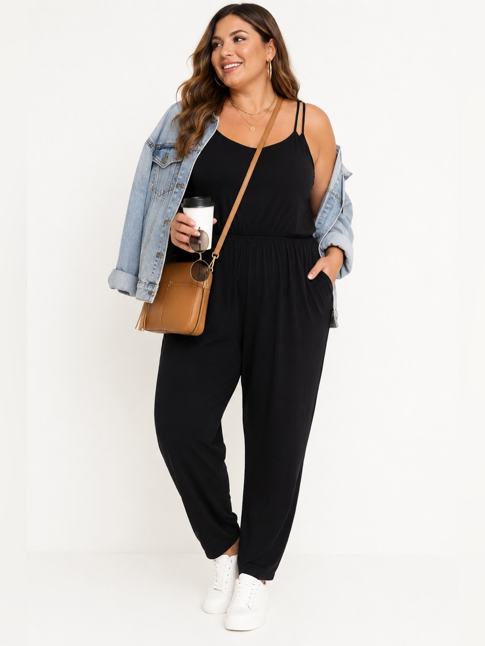 PrettyLittleThing Black Wide Leg Jumpsuit Spaghetti Strap XL